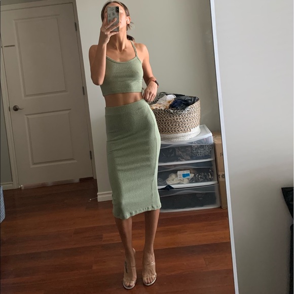 Dresses & Skirts - Army Green Ribbed Set • XS